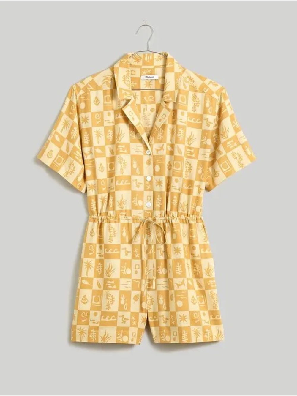 Madewell Linen Blend Romper coastal checkerboard size small